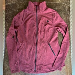CAbi Medium Activewear Training Knit Jacket Burgundy Maroon Thumb Holes